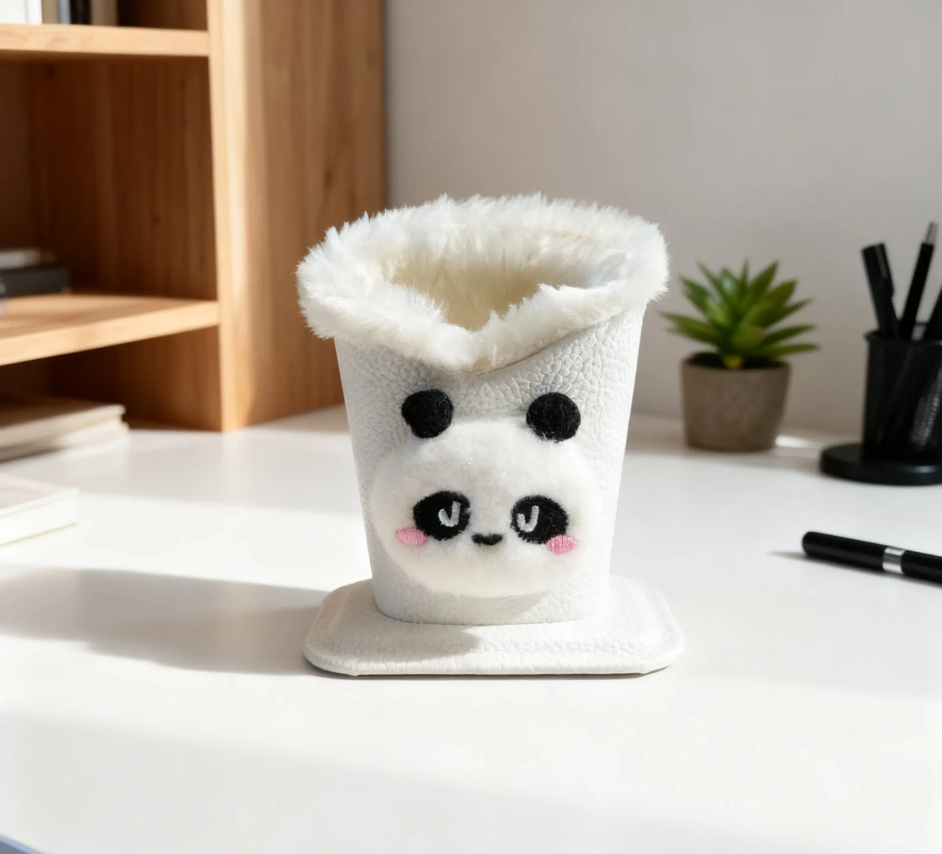 Nordic fluffy leather desktop glasses storage bucket 11.6x8.1x12cm cartoon animal