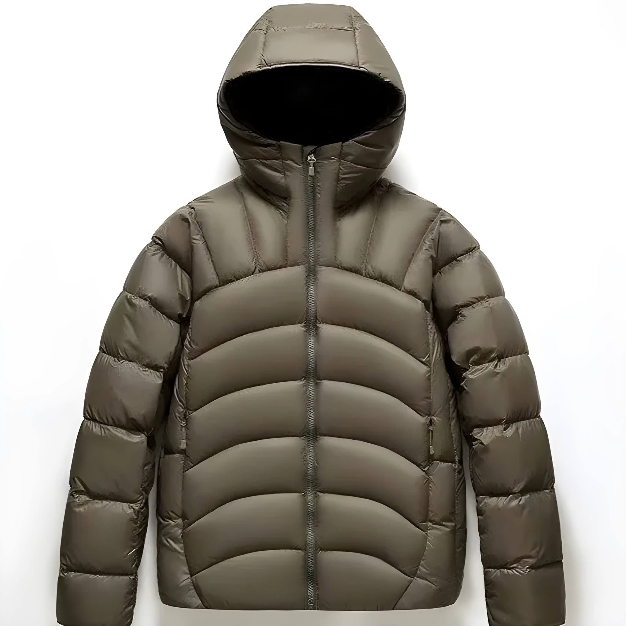 Unisex hooded down jacket in black, solid colour winter coat with ribbed cuffs and high down filling