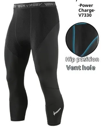 Men's black high elasticity compression fitness pants with drawstring closure side view