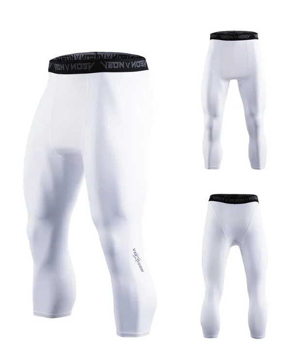 Men's black high elasticity compression fitness pants with drawstring closure side view