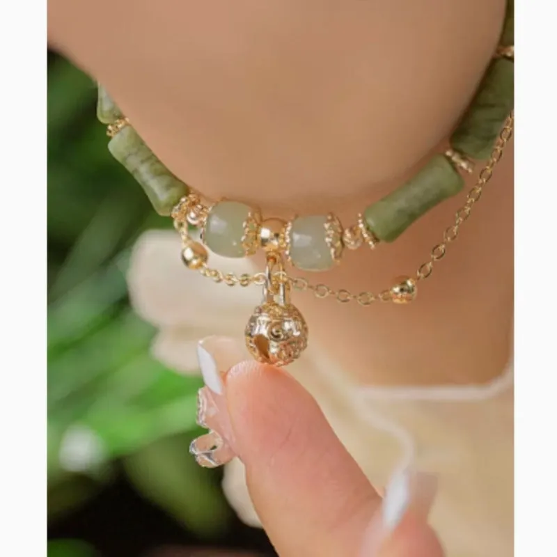 Women's natural Hetian jade bamboo bracelet geometric shape manual processing 15+3 cm size
