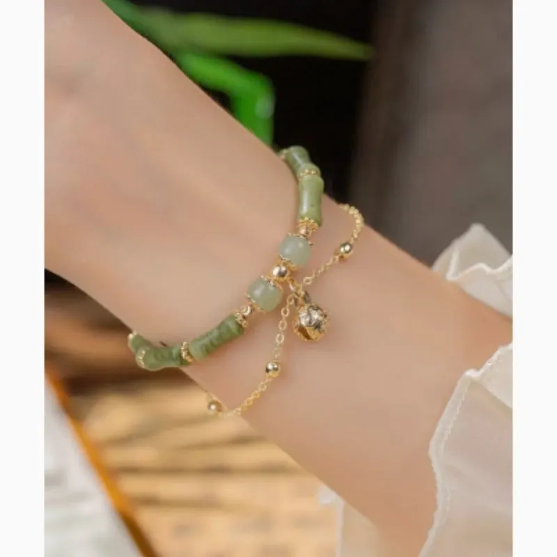 Women's natural Hetian jade bamboo bracelet geometric shape manual processing 15+3 cm size