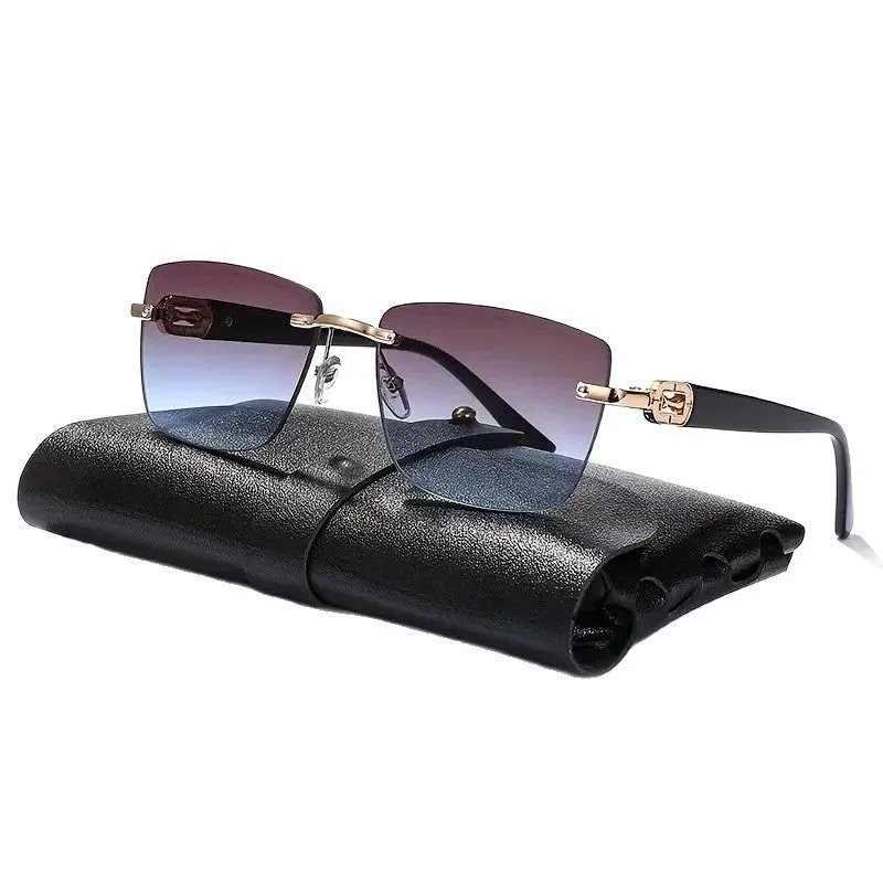 New frameless sunglasses for men with metal frame in gold double grey colour option for outdoor sports and fashion