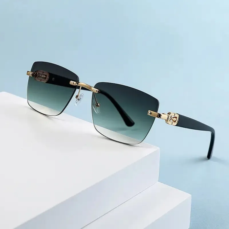 New frameless sunglasses for men with metal frame in gold double grey colour option for outdoor sports and fashion