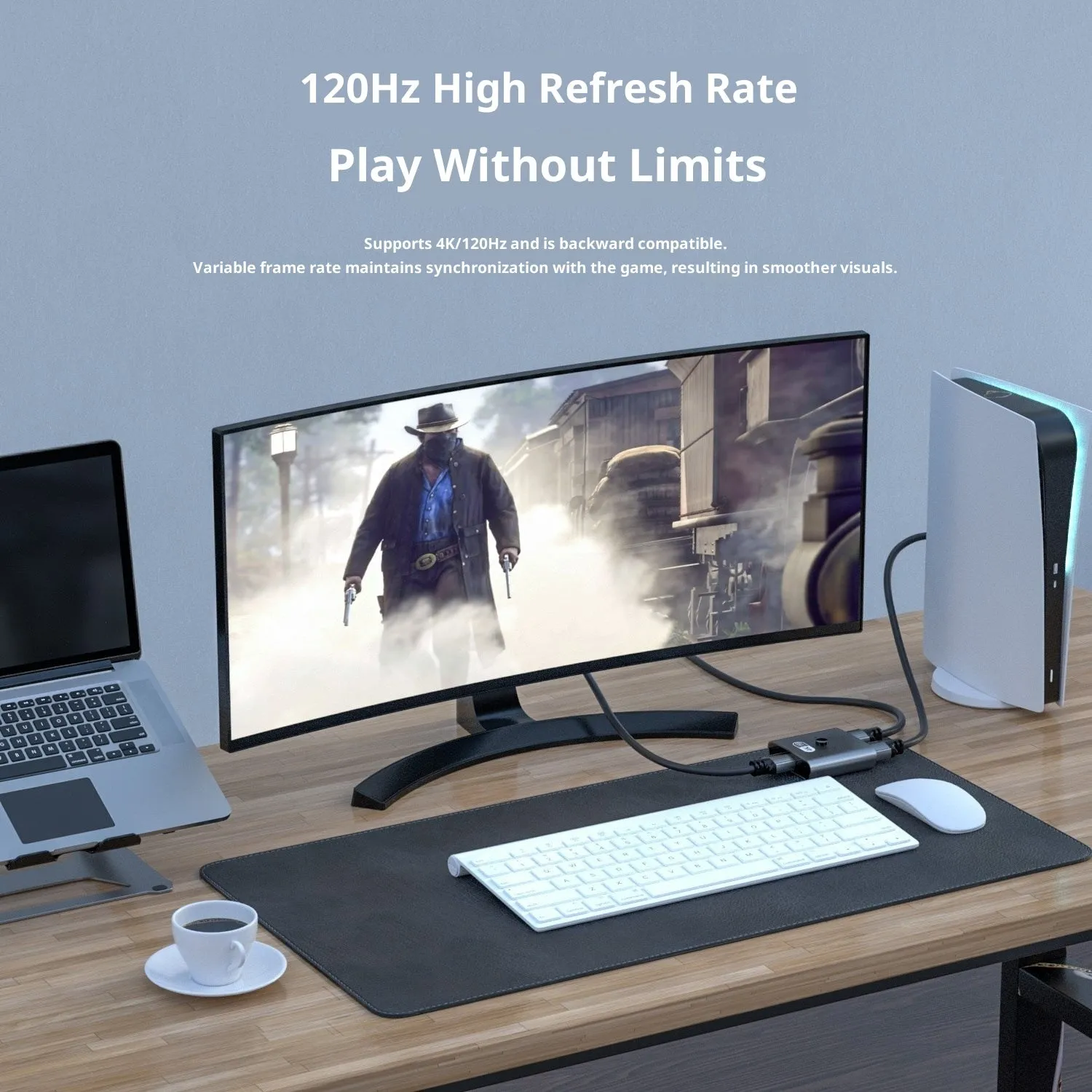 AB two-in-one-out bidirectional switcher supporting 4K and 8K resolution with split screen and 5-metre cable