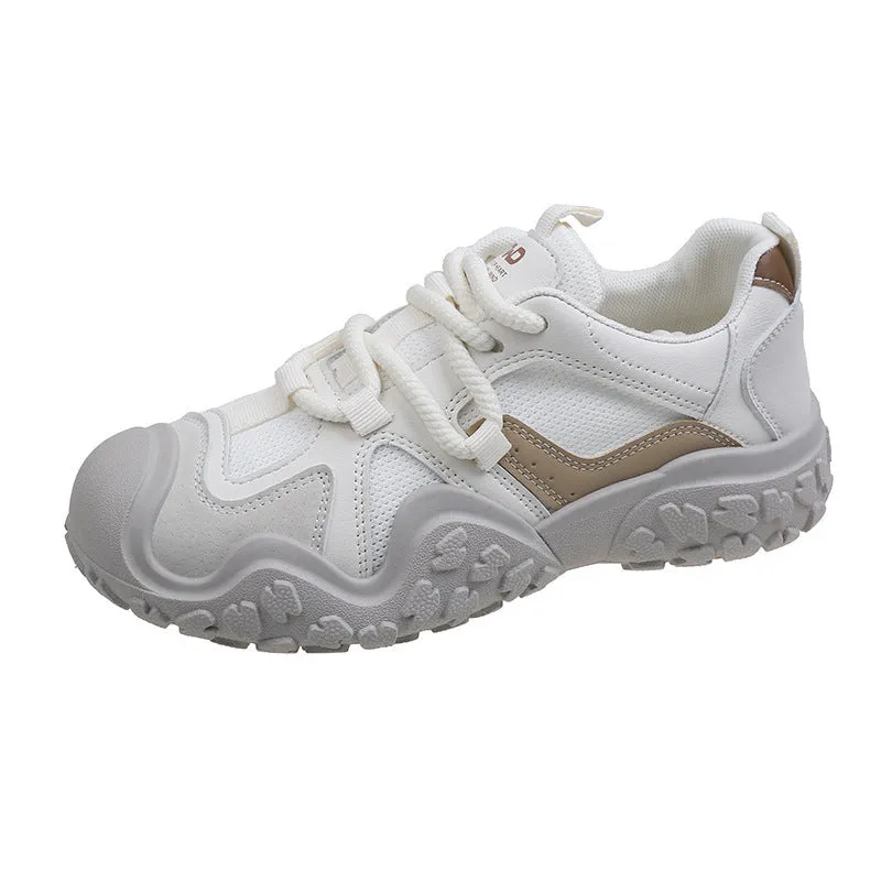 Women's casual mesh board shoes in beige with artificial PU upper and front lacing