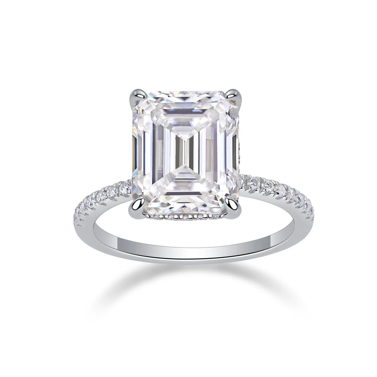 Octagonal moissanite wedding ring set on S925 silver band with platinum plating, size 7, gift box packaging