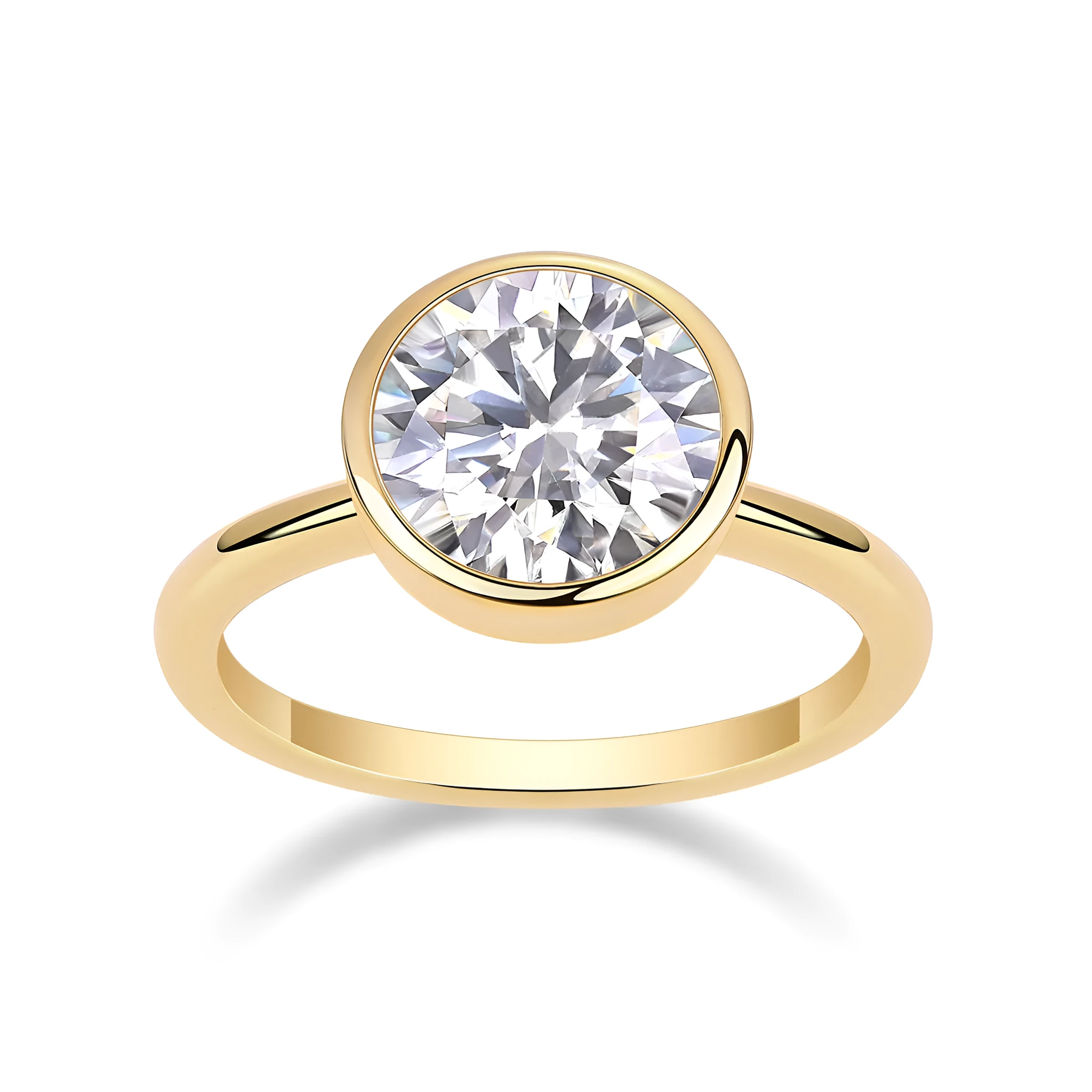 Time Foam gold-plated S925 silver diamond wedding ring set with round moissanite stone on gift box