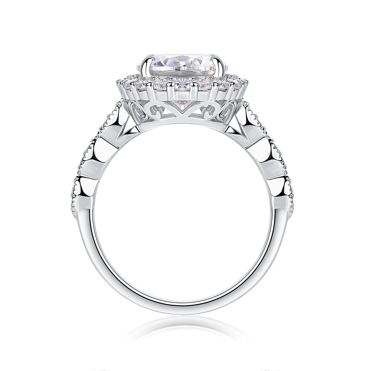 3 carat moissanite wedding ring set on S925 silver with platinum plating and GRA certificate