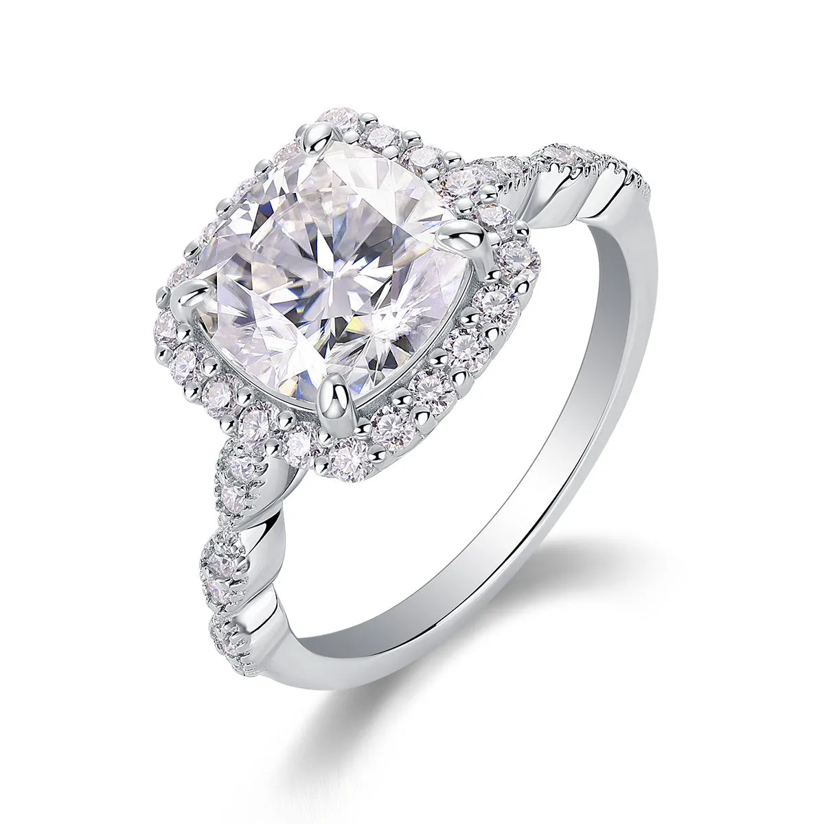 Square moissanite wedding ring, platinum plated S925 silver, 8.5mm stone, in gift box with GRA certificate
