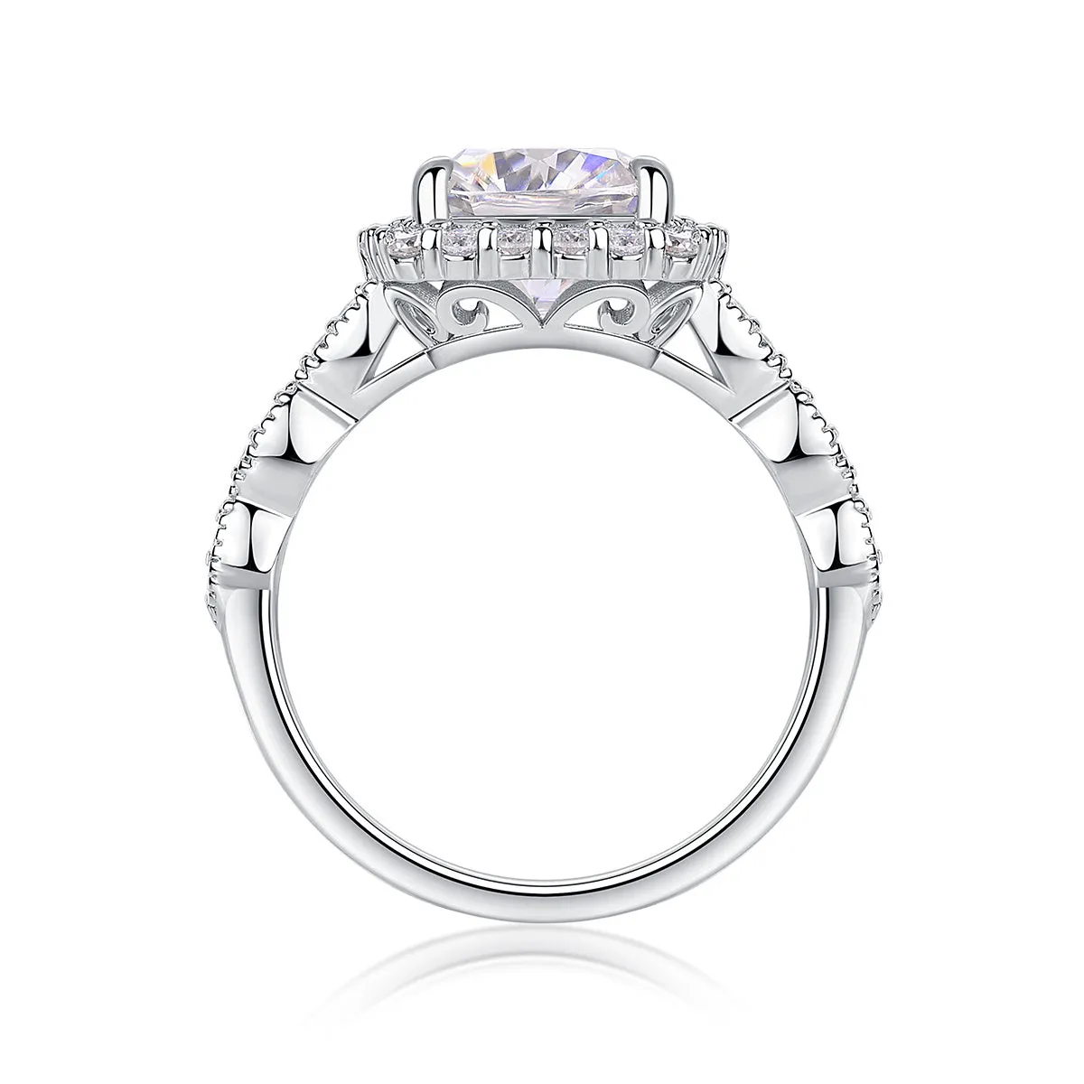 Square moissanite wedding ring, platinum plated S925 silver, 8.5mm stone, in gift box with GRA certificate