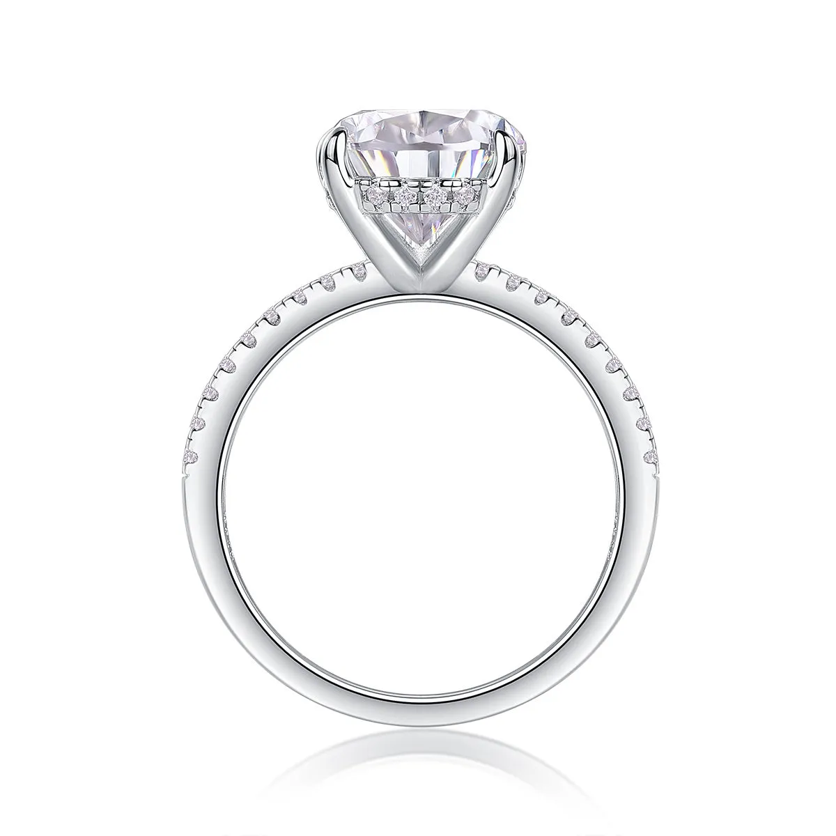 Light And Shadow wedding ring set with pear-shaped moissanite 9x13mm on silver platinum-plated band