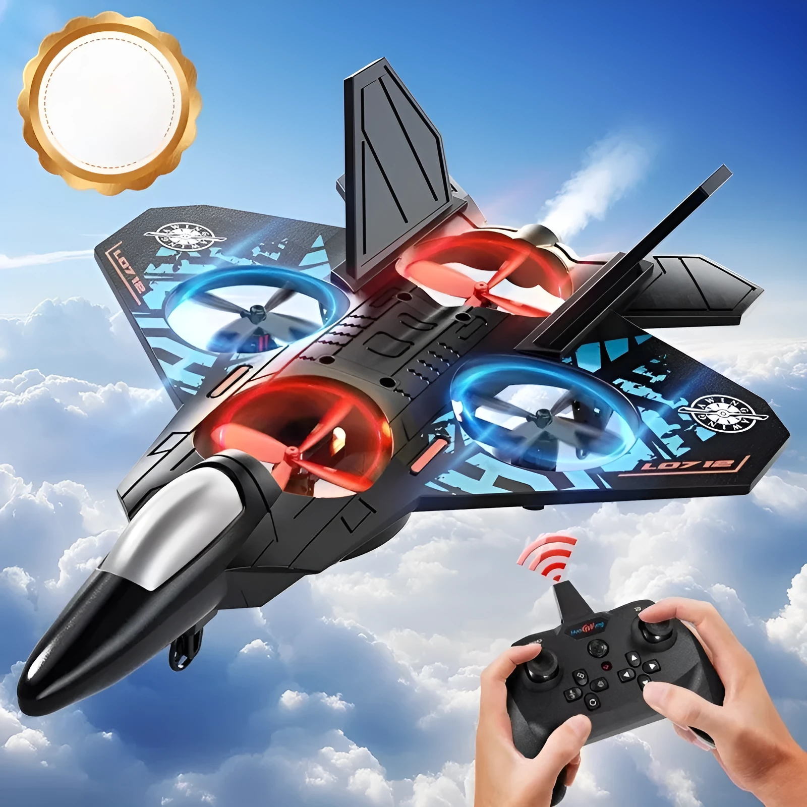 Remote control fighter jet model toy with plastic body, USB charging port, in 8th Generation Blue colour