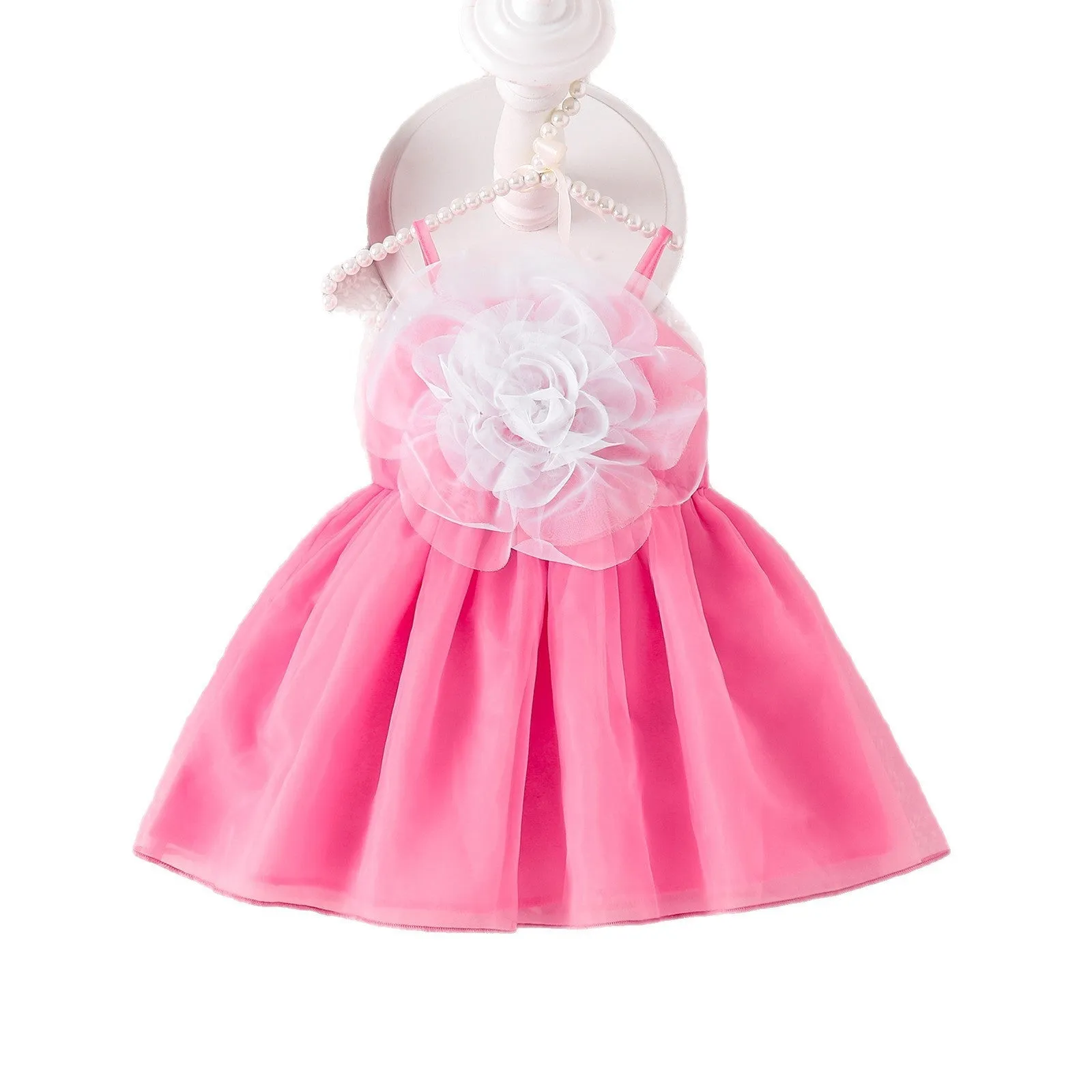 Pink floral strap puffy polyester dress for baby girls suitable for heights 6-9M to 2-3Y