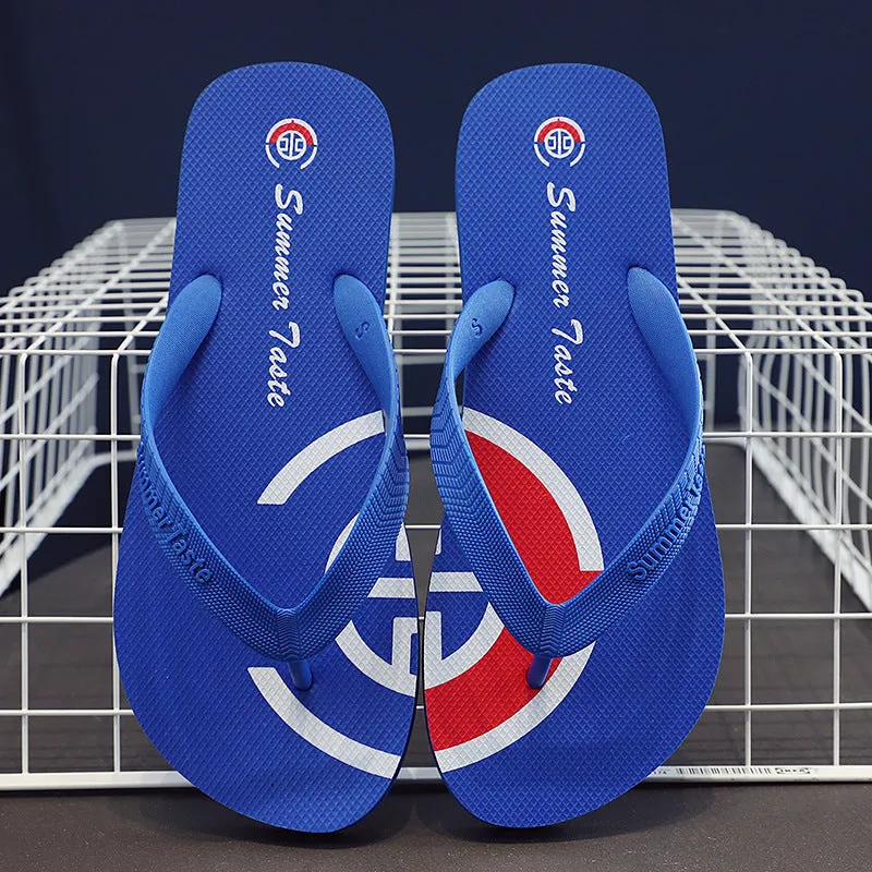 Personalised PVC summer flip-flops in four colours for men and women at the beach