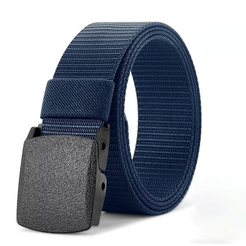 Men's nylon tactical belt 120cm with plastic buckle in black fabric strap