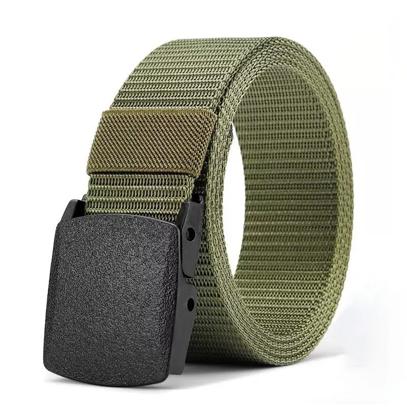 Men's nylon tactical belt 120cm with plastic buckle in black fabric strap