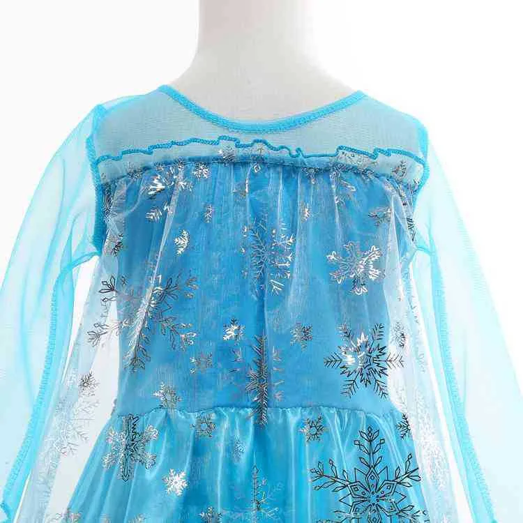 Blue Frozen Queen Elsa children's gown with flower and animal patterns, polyester lining, size for 100-150cm height