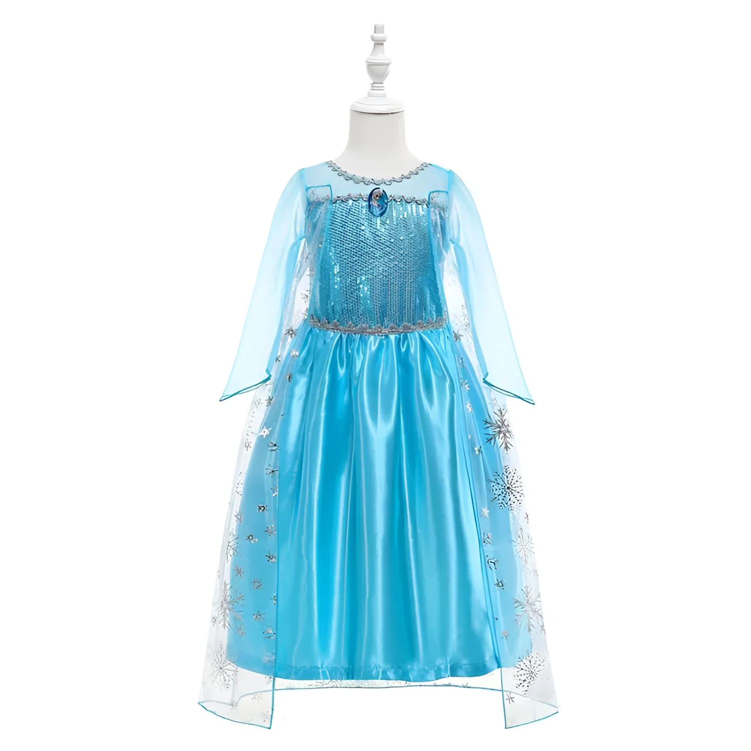Blue Frozen Queen Elsa children's gown with flower and animal patterns, polyester lining, size for 100-150cm height