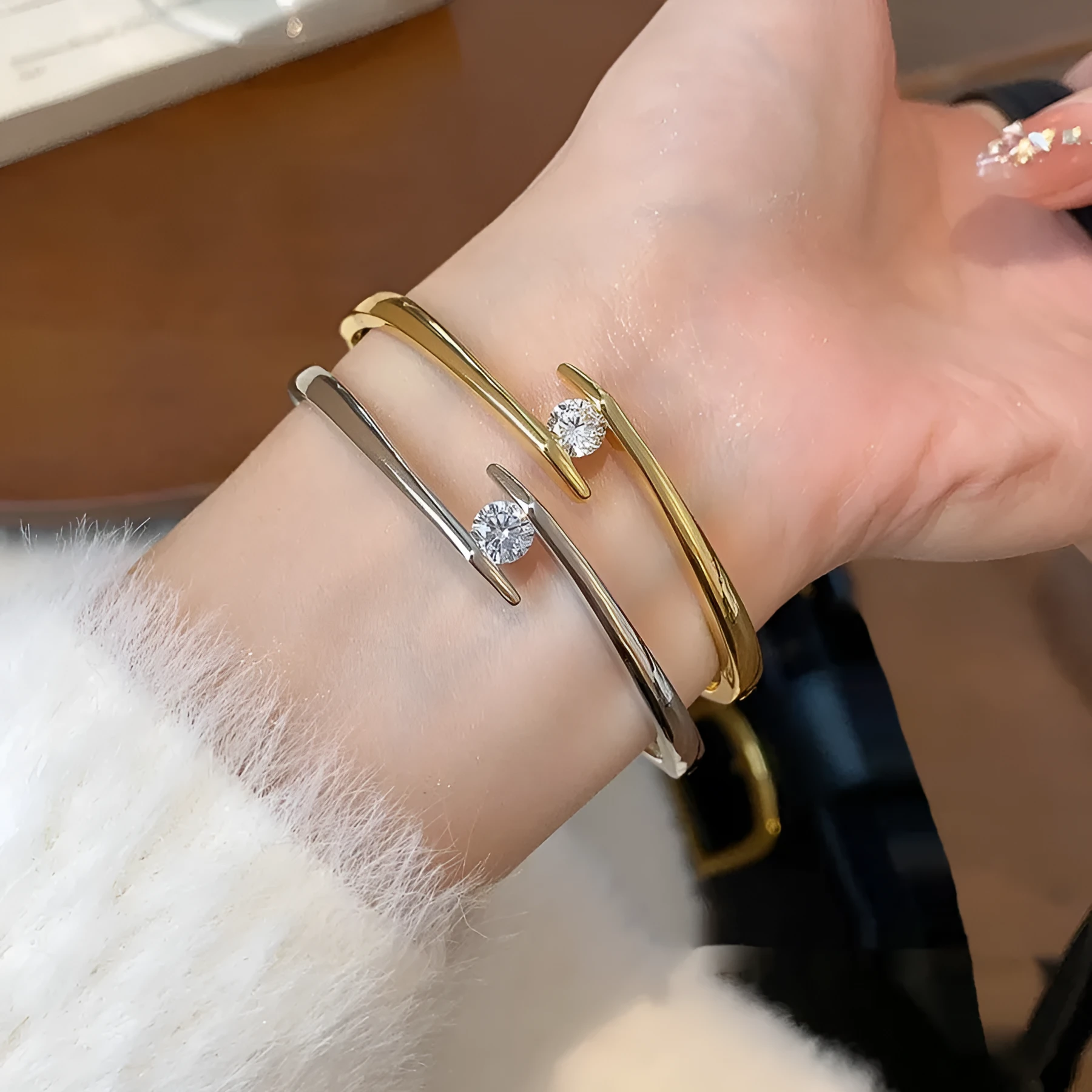 Genuine gold-plated round zirconia bracelet for women, copper base, real gold plating, gold finish
