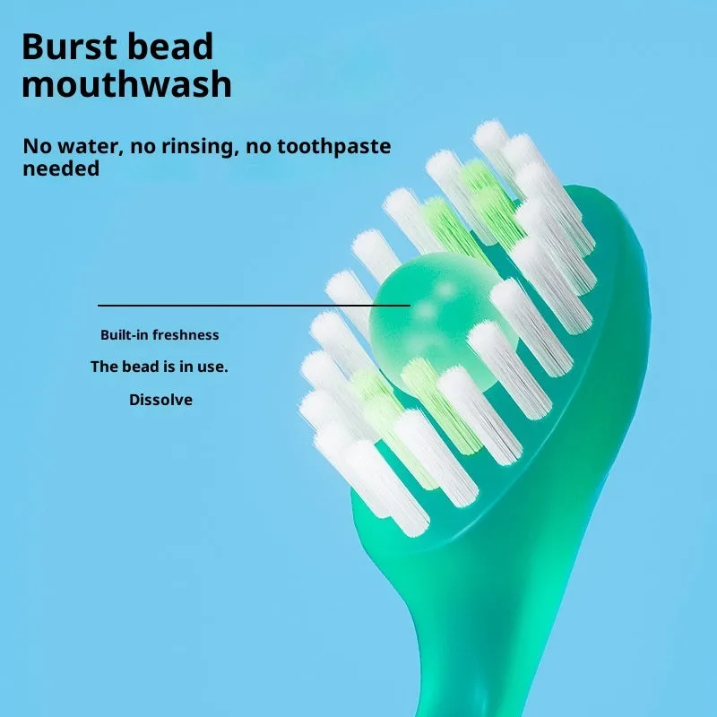 Disposable soft-bristle toothbrush with floss bead for adults, English packaging, portable travel size