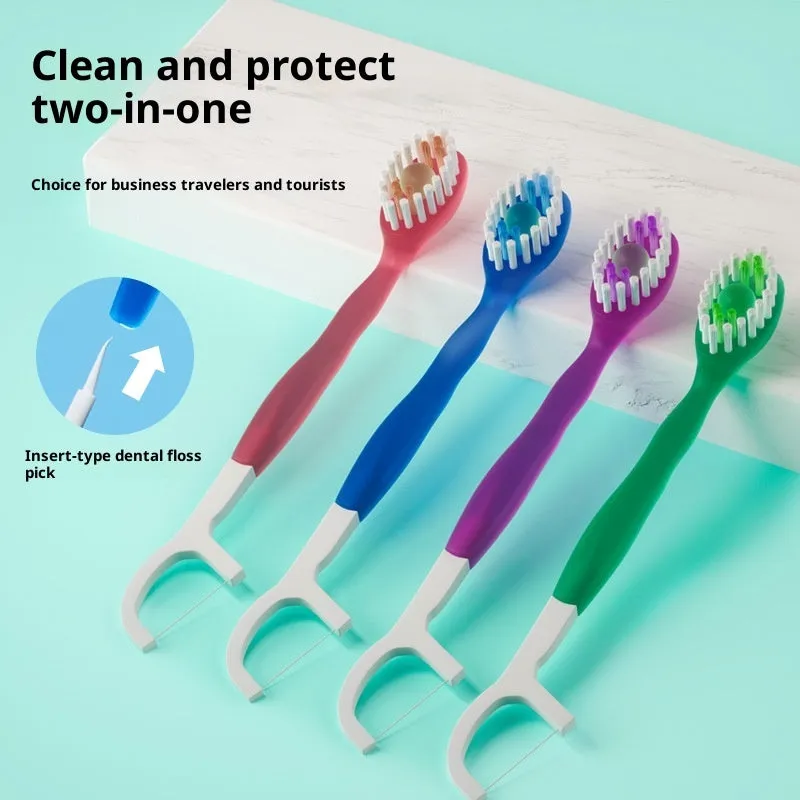 Disposable soft-bristle toothbrush with floss bead for adults, English packaging, portable travel size