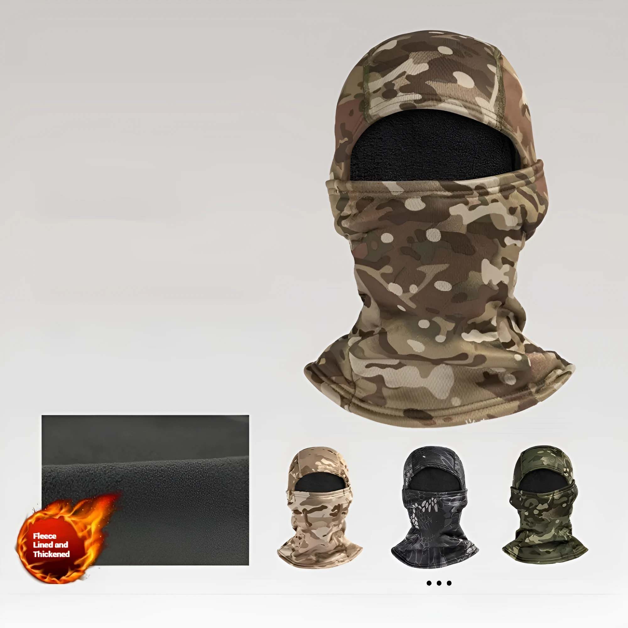 Outdoor camouflage cold-proof fleece cycling ski mask with polar fleece lining in CP Camouflage colour