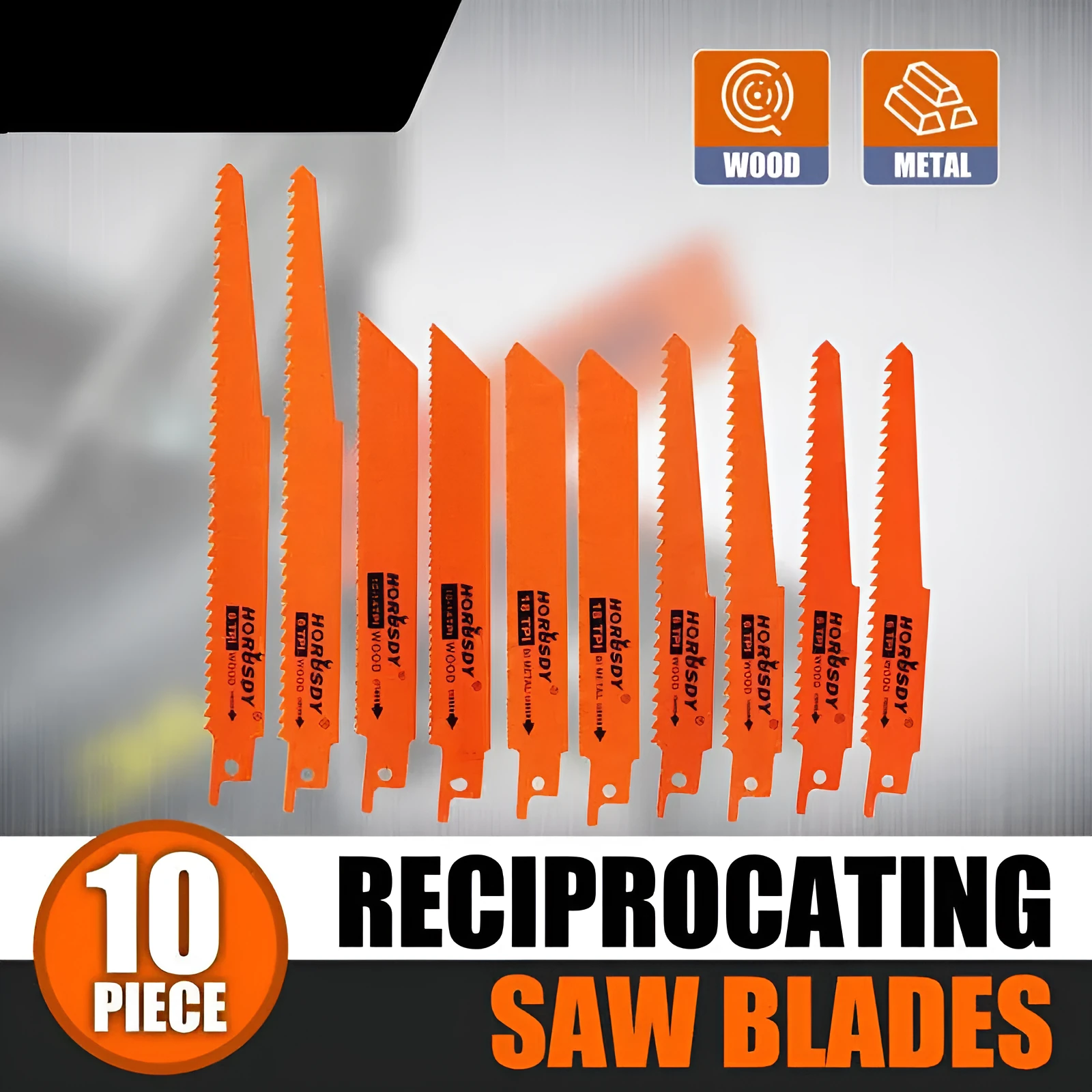 Multi-function bi-metal reciprocating saw blade combination set 10 pieces in storage packaging