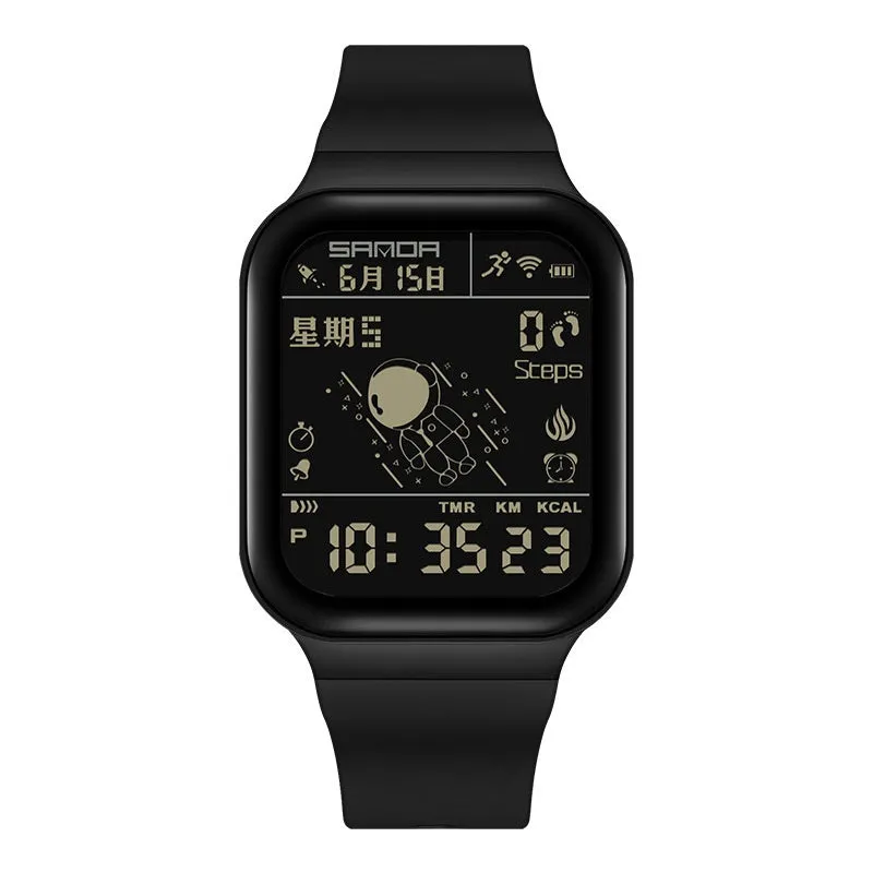 Outdoor sports waterproof step calorie electronic meter in All Black colour option for walking and fitness tracking.