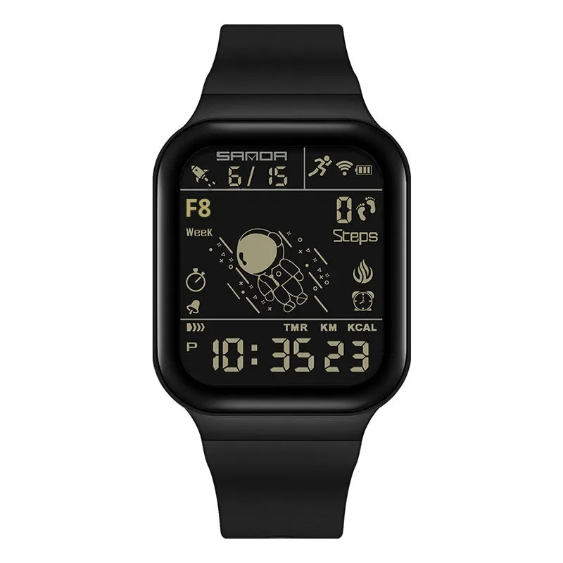 Outdoor sports waterproof step calorie electronic meter in All Black colour option for walking and fitness tracking.