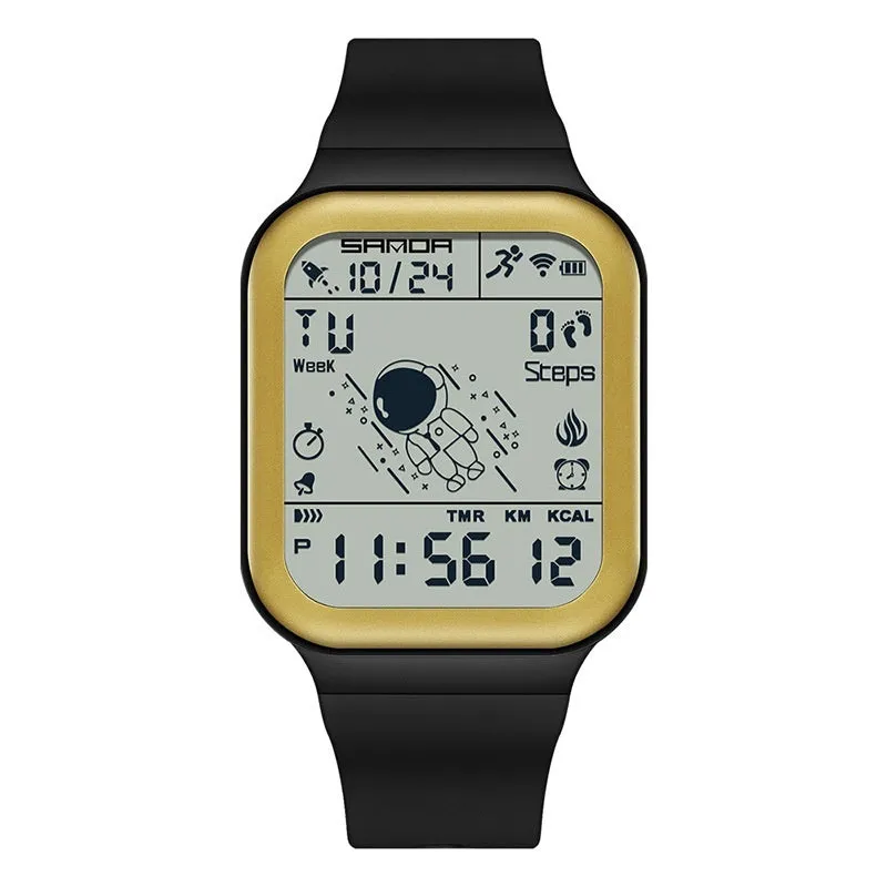 Outdoor sports waterproof step calorie electronic meter in All Black colour option for walking and fitness tracking.