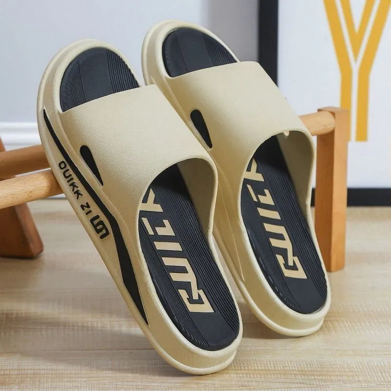 Summer cool PVC flip flops for men and women in green and black colour, soft sole outdoor sandals