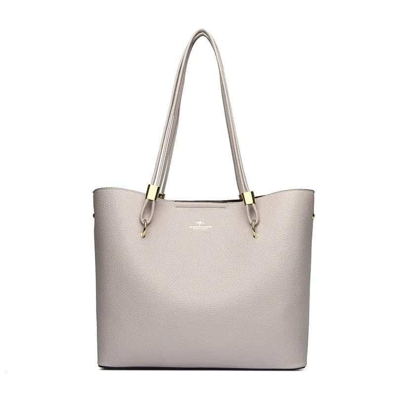 Women's large capacity crossbody tote bag in PU leather with stitching detail in brown colour