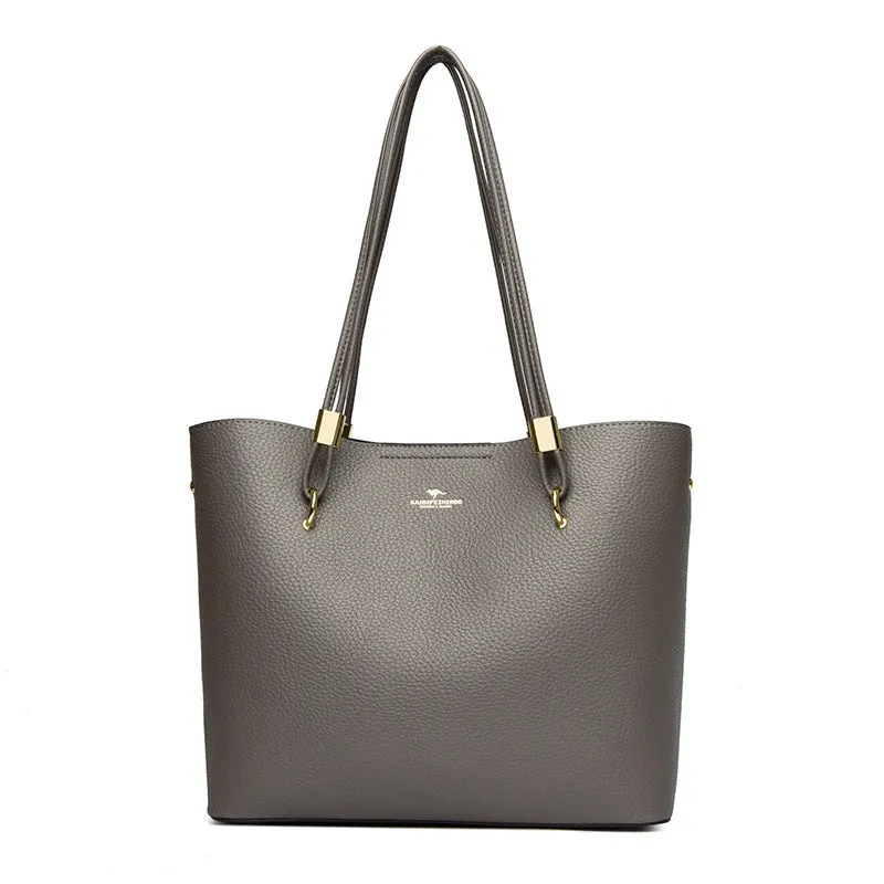 Women's large capacity crossbody tote bag in PU leather with stitching detail in brown colour