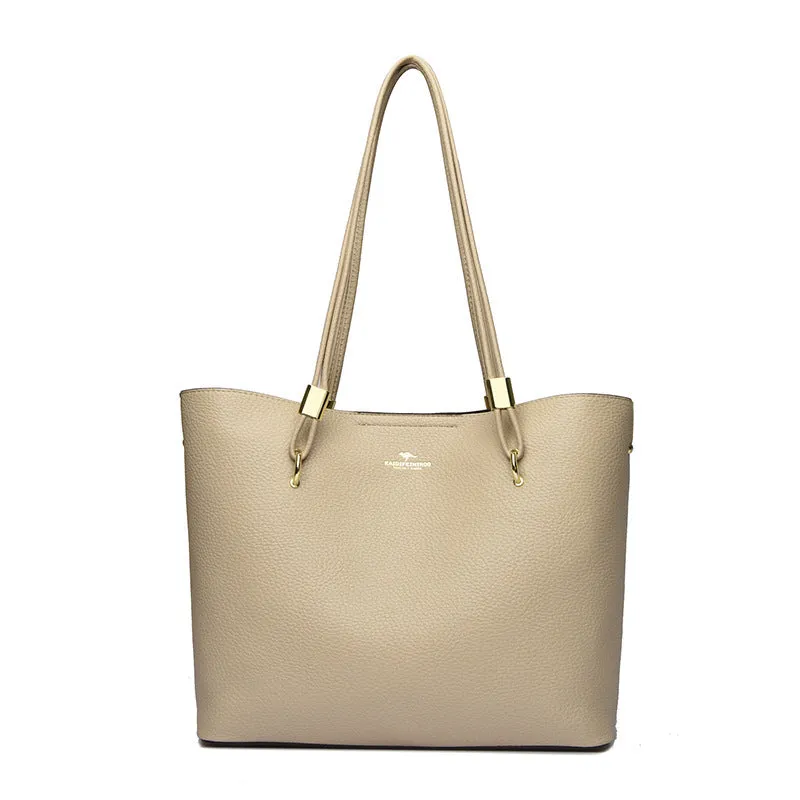 Women's large capacity crossbody tote bag in PU leather with stitching detail in brown colour
