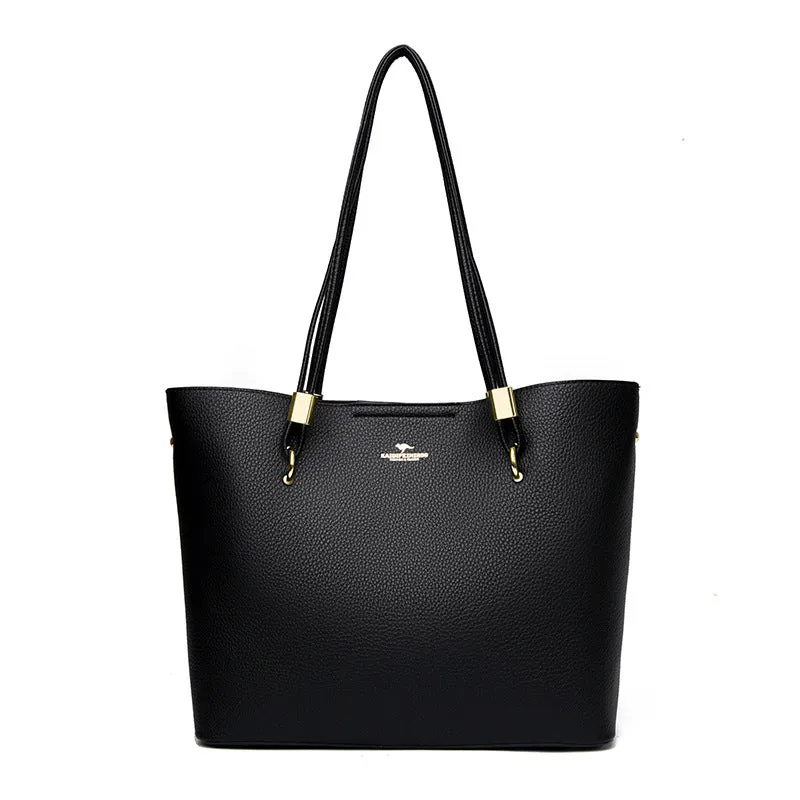 Women's large capacity crossbody tote bag in PU leather with stitching detail in brown colour
