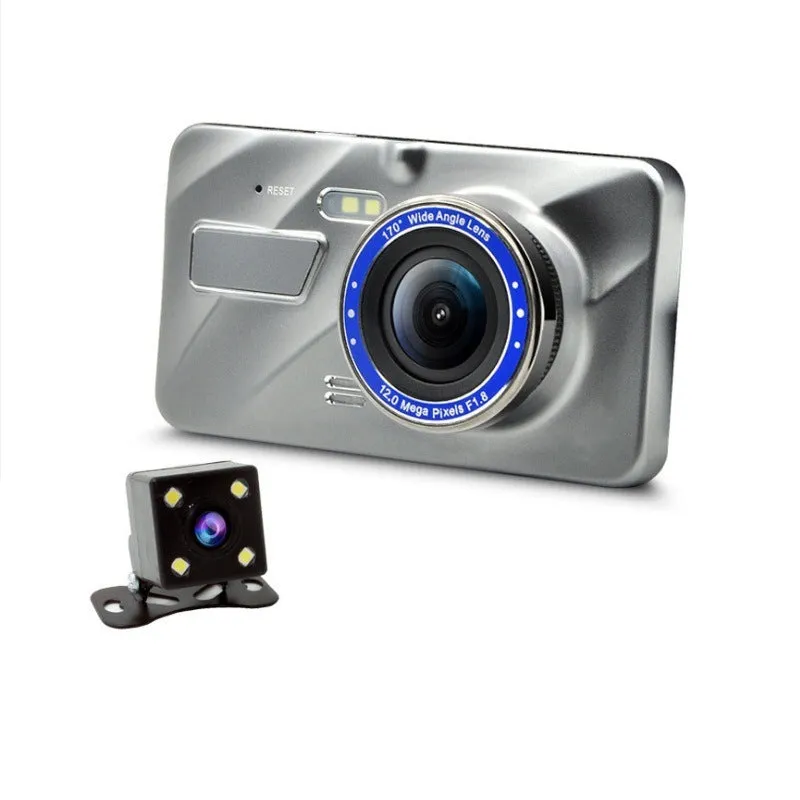 4-inch IPS screen dash cam with zinc alloy body and dual 1080P lens for front and rear recording