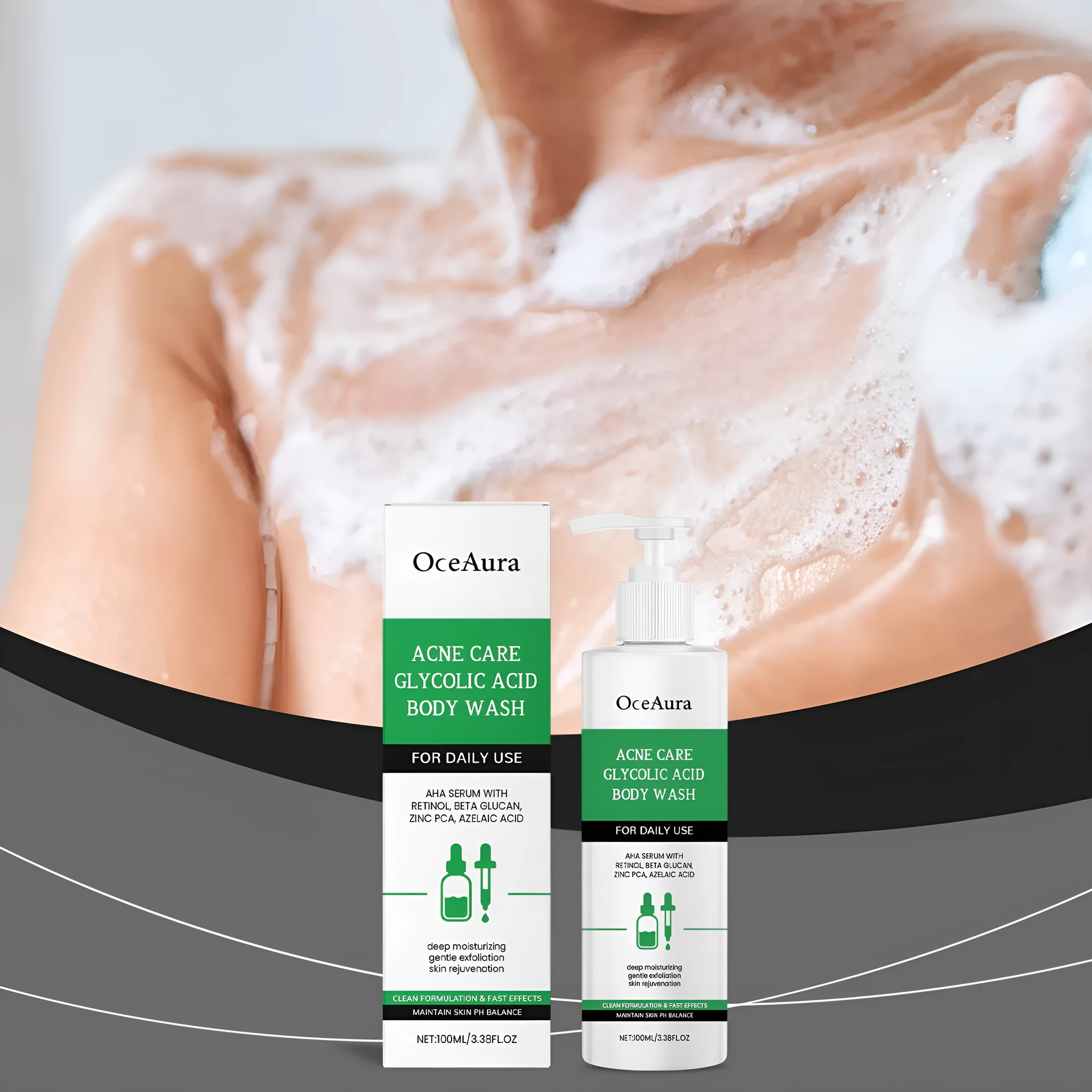 100ml soothing shower gel with glycolic acid, retinol and azelaic acid