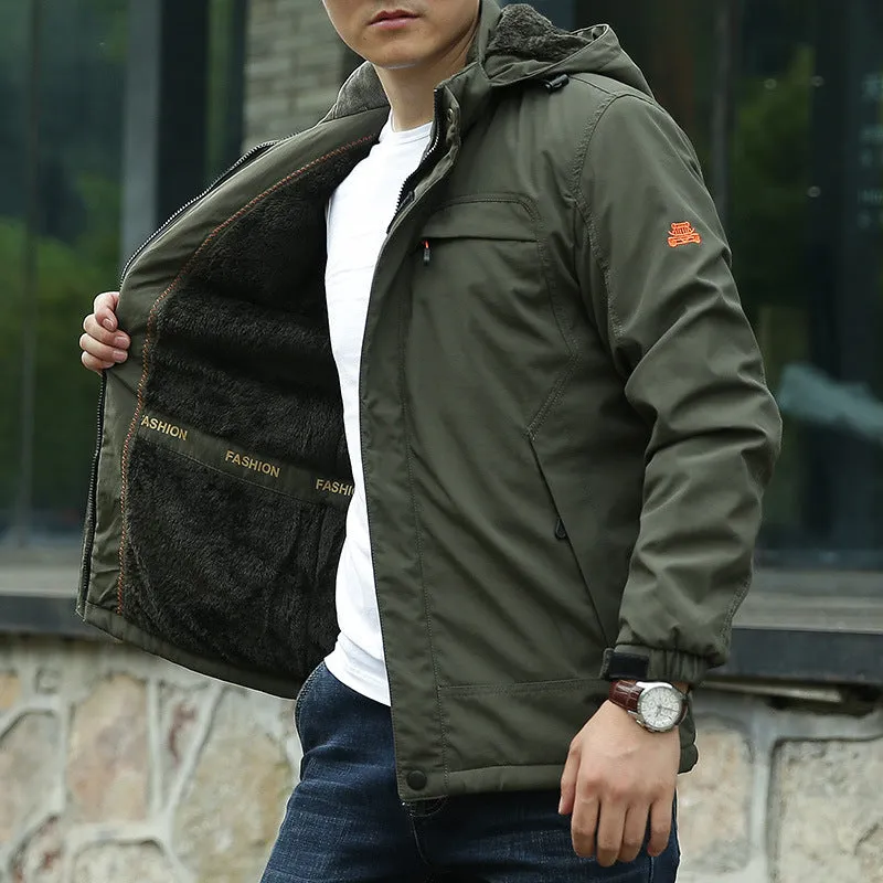 Men's waterproof breathable fleece-lined corduroy jacket in Khaki, loose cut, available in Asian sizes M to 5XL