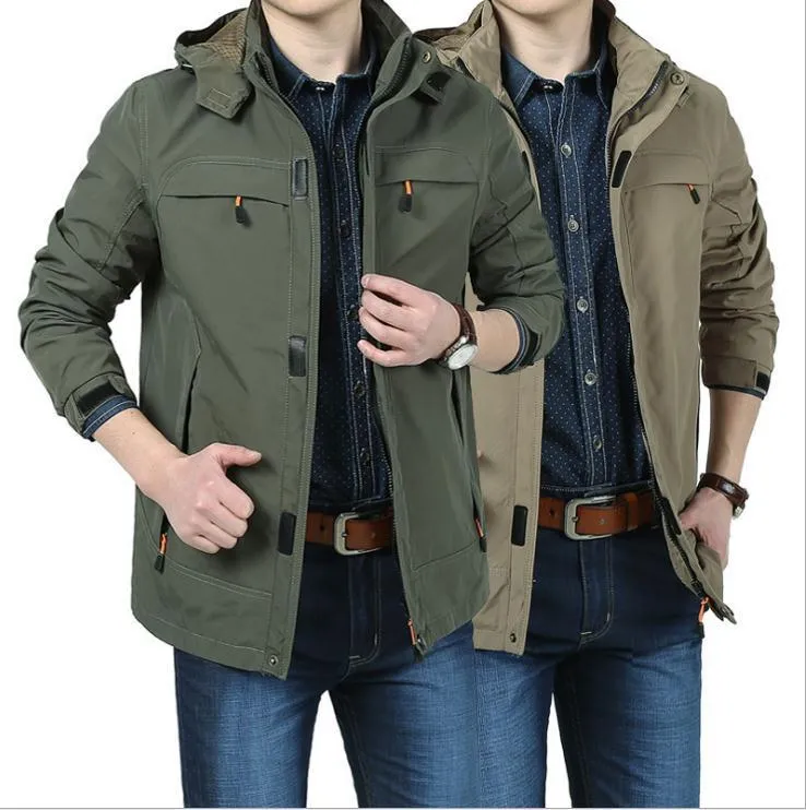Men's waterproof breathable fleece-lined corduroy jacket in Khaki, loose cut, available in Asian sizes M to 5XL