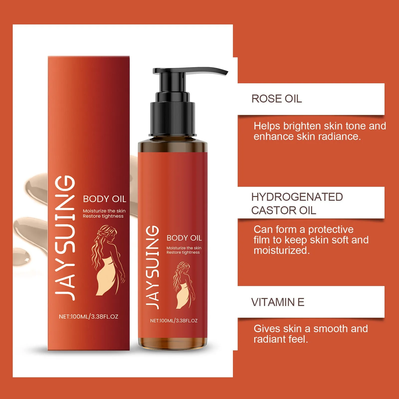 100ml bottle of Body Tightening Massage Oil with glycerol and rose oil.