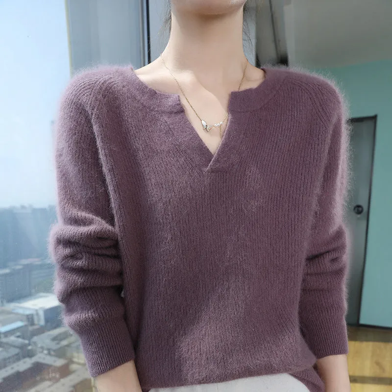 Thickened cashmere base warm sweater knit long sleeve nylon for women in multiple colours