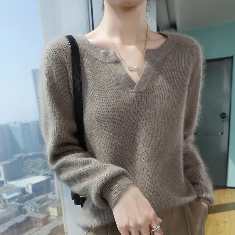 Thickened cashmere base warm sweater knit long sleeve nylon for women in multiple colours