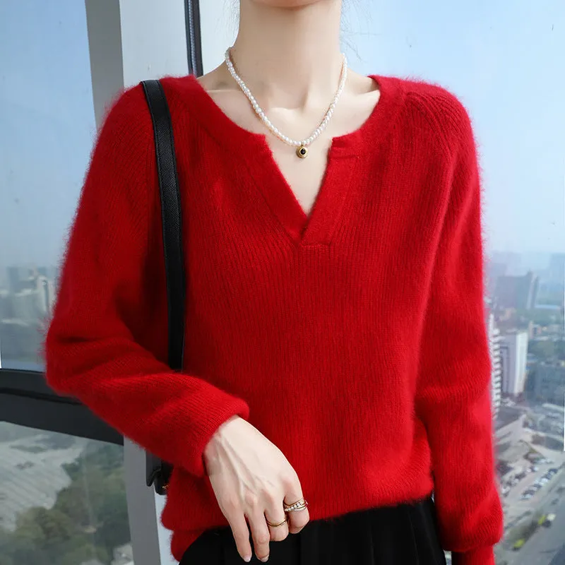 Thickened cashmere base warm sweater knit long sleeve nylon for women in multiple colours