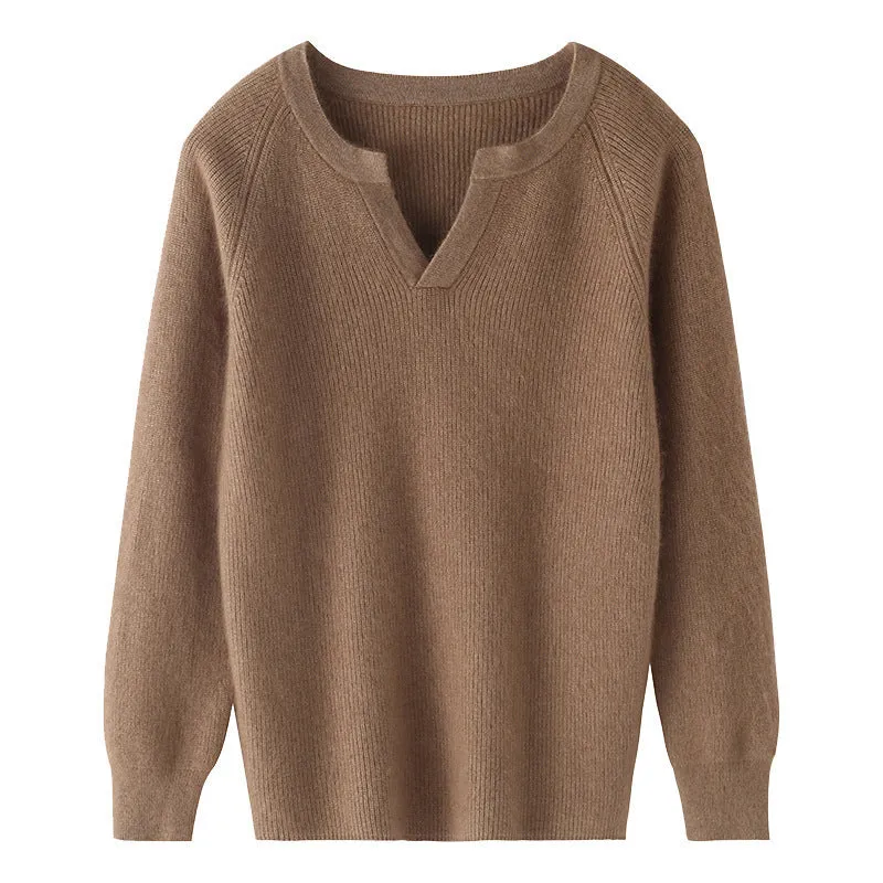 Thickened cashmere base warm sweater knit long sleeve nylon for women in multiple colours