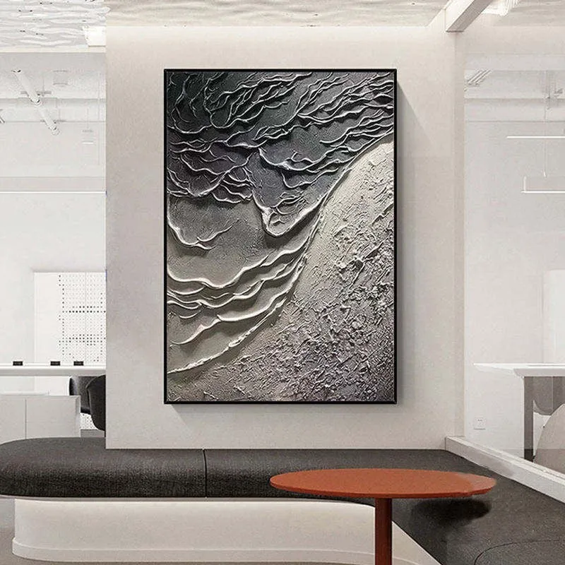 Hand-painted abstract texture landscape oil painting on canvas, unframed, vertical modern wall art for living room