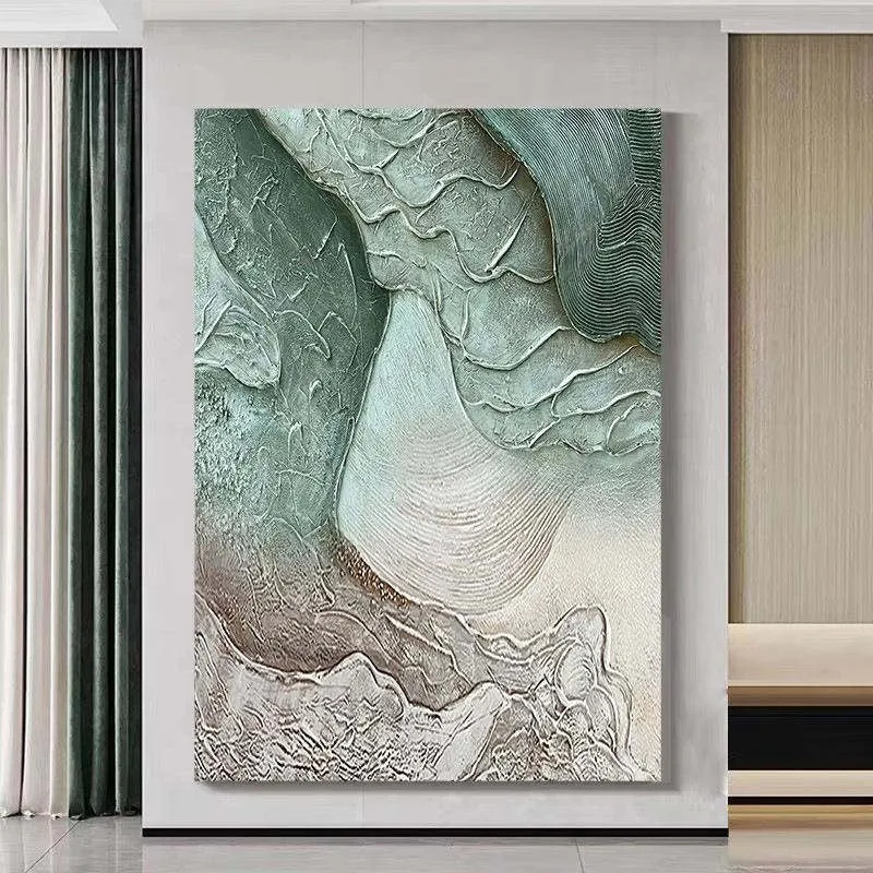 Hand-painted abstract texture landscape oil painting on canvas, unframed, vertical modern wall art for living room