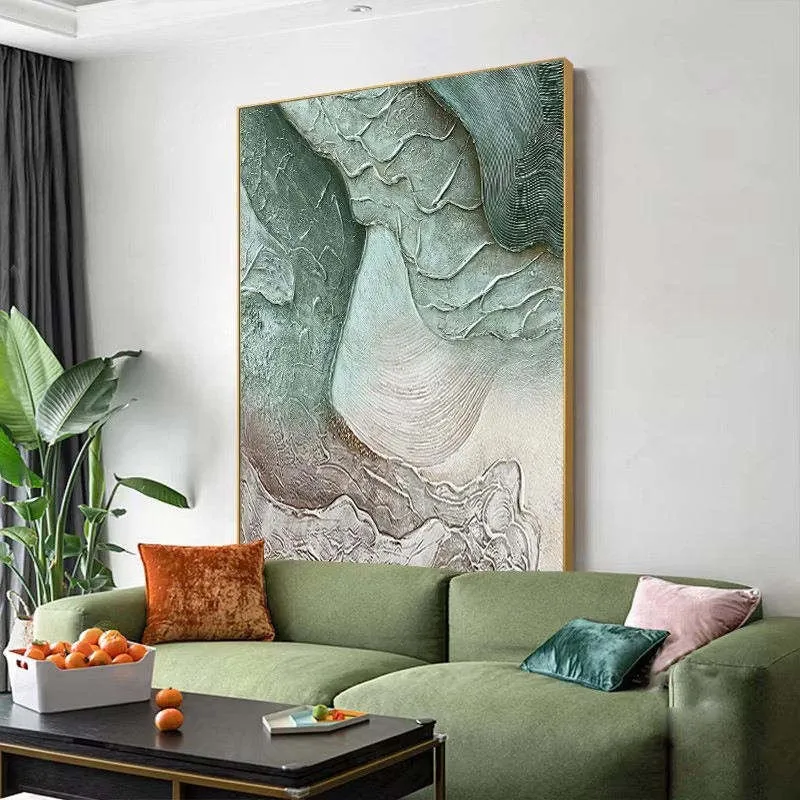 Hand-painted abstract texture landscape oil painting on canvas, unframed, vertical modern wall art for living room