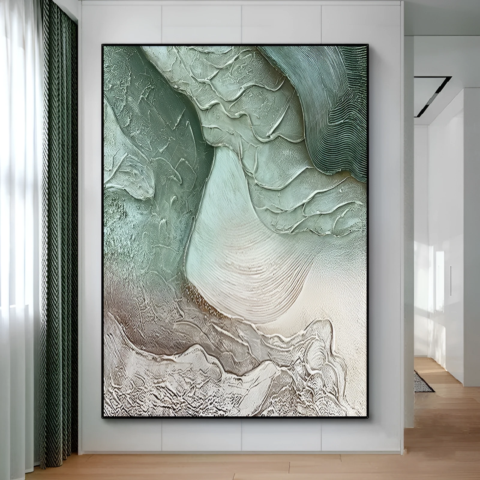 Hand-painted abstract texture landscape oil painting on canvas, unframed, vertical modern wall art for living room