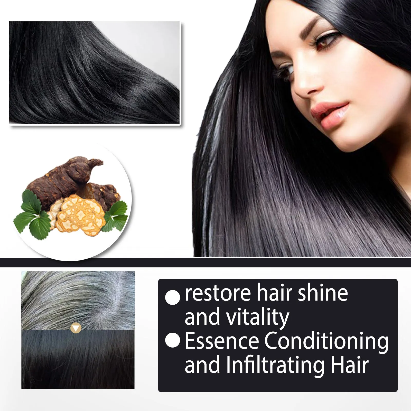 100ml boxed Polygonum Multiflorum shampoo for natural hair colour restoration and cleansing
